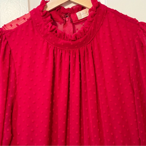 EUC- Altar’d State Red Swiss Dot Tiered Long Sleeve Mini Dress - Picture 7 of 13